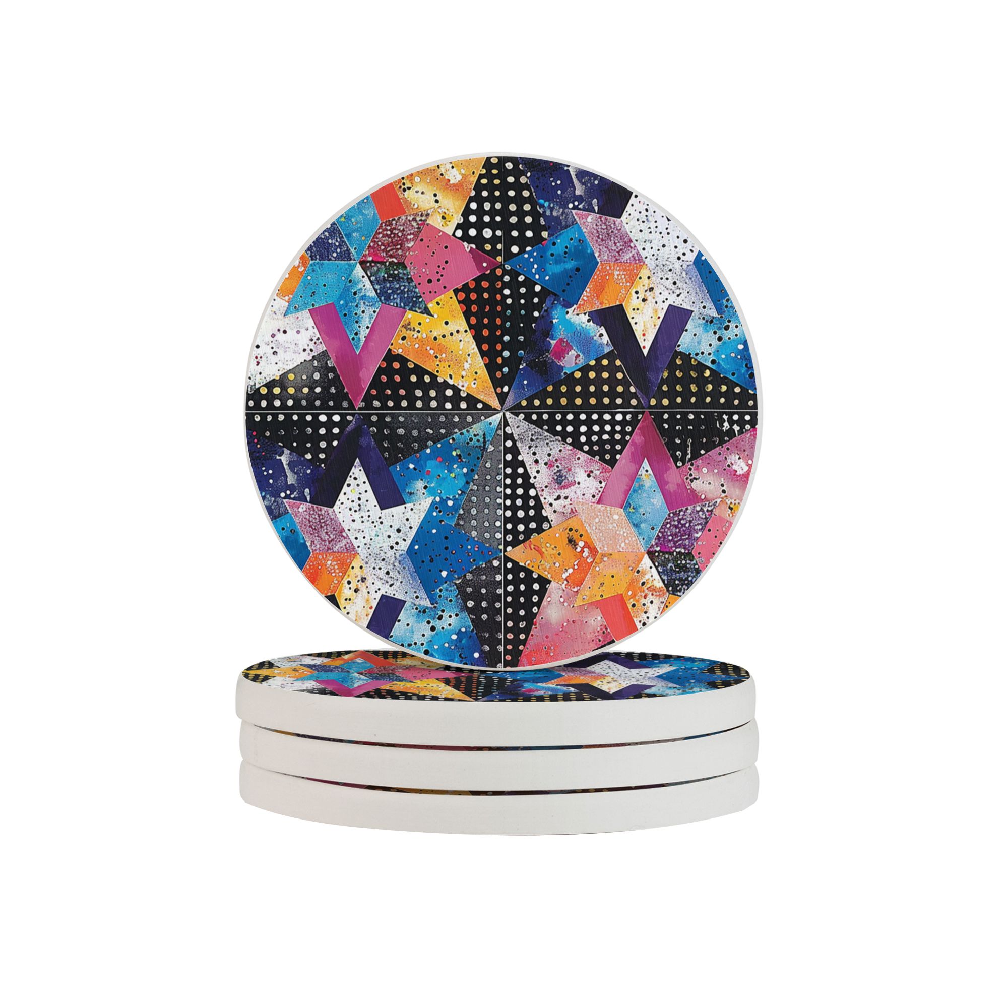 Geometric Pattern Round Ceramic Coaster