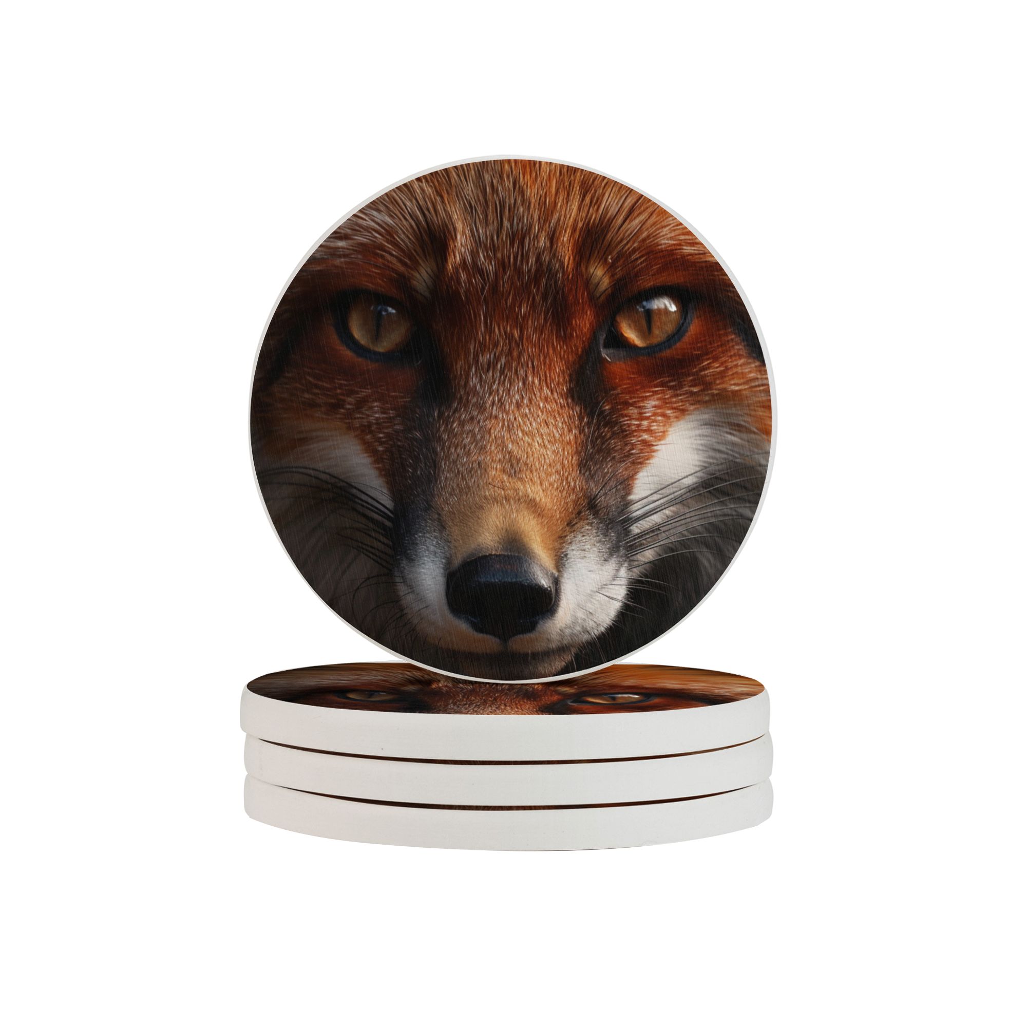 Fox Pattern Round Ceramic Coaster