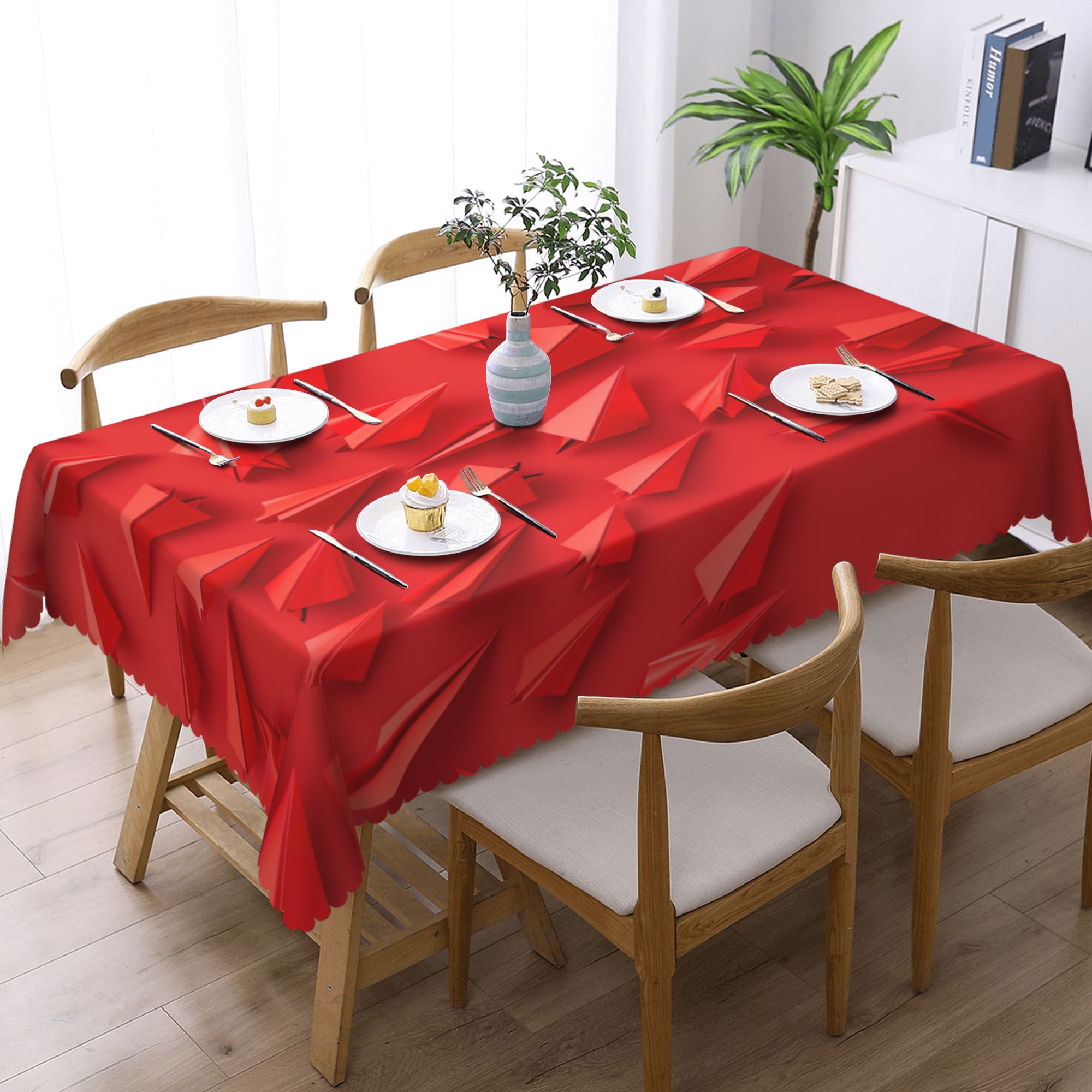 Red Geometric Pattern Waterproof Tablecloth