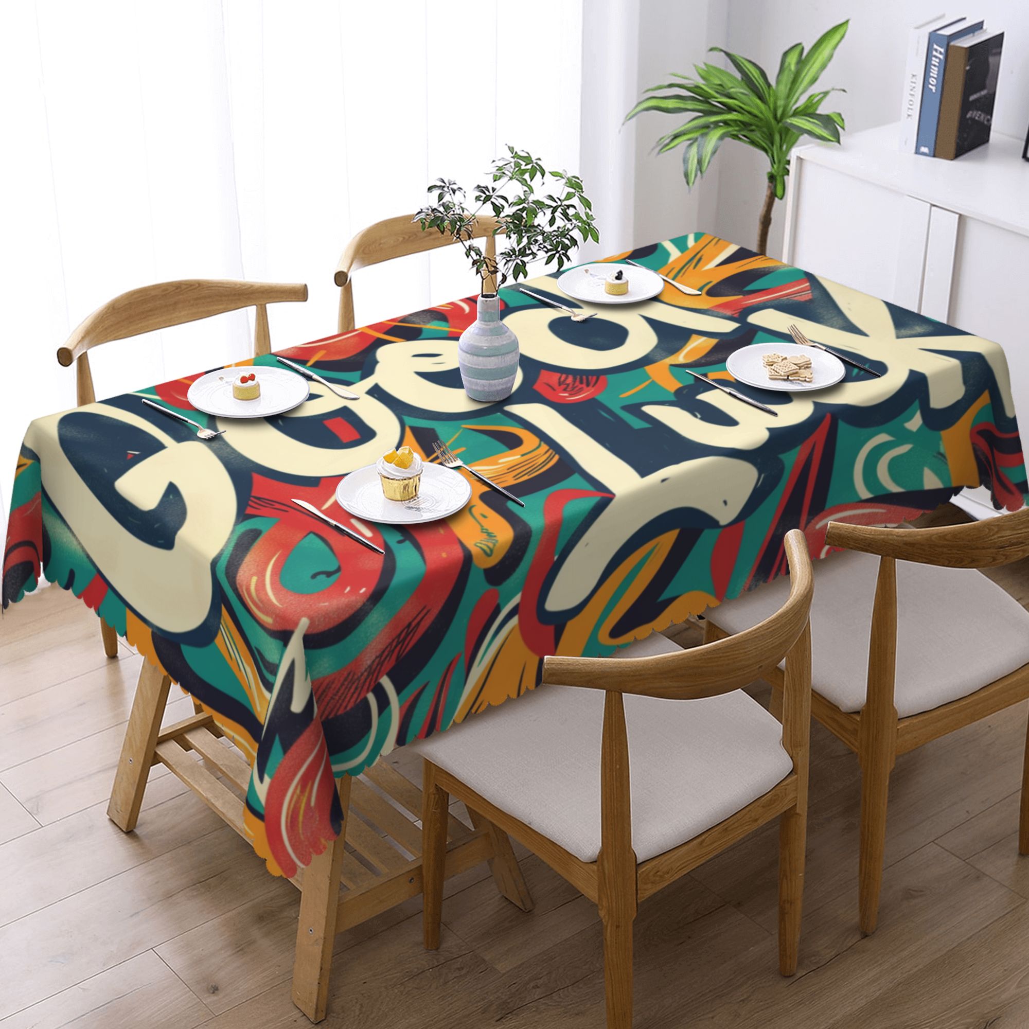 Colorful Graffiti Text Pattern Waterproof Tablecloth