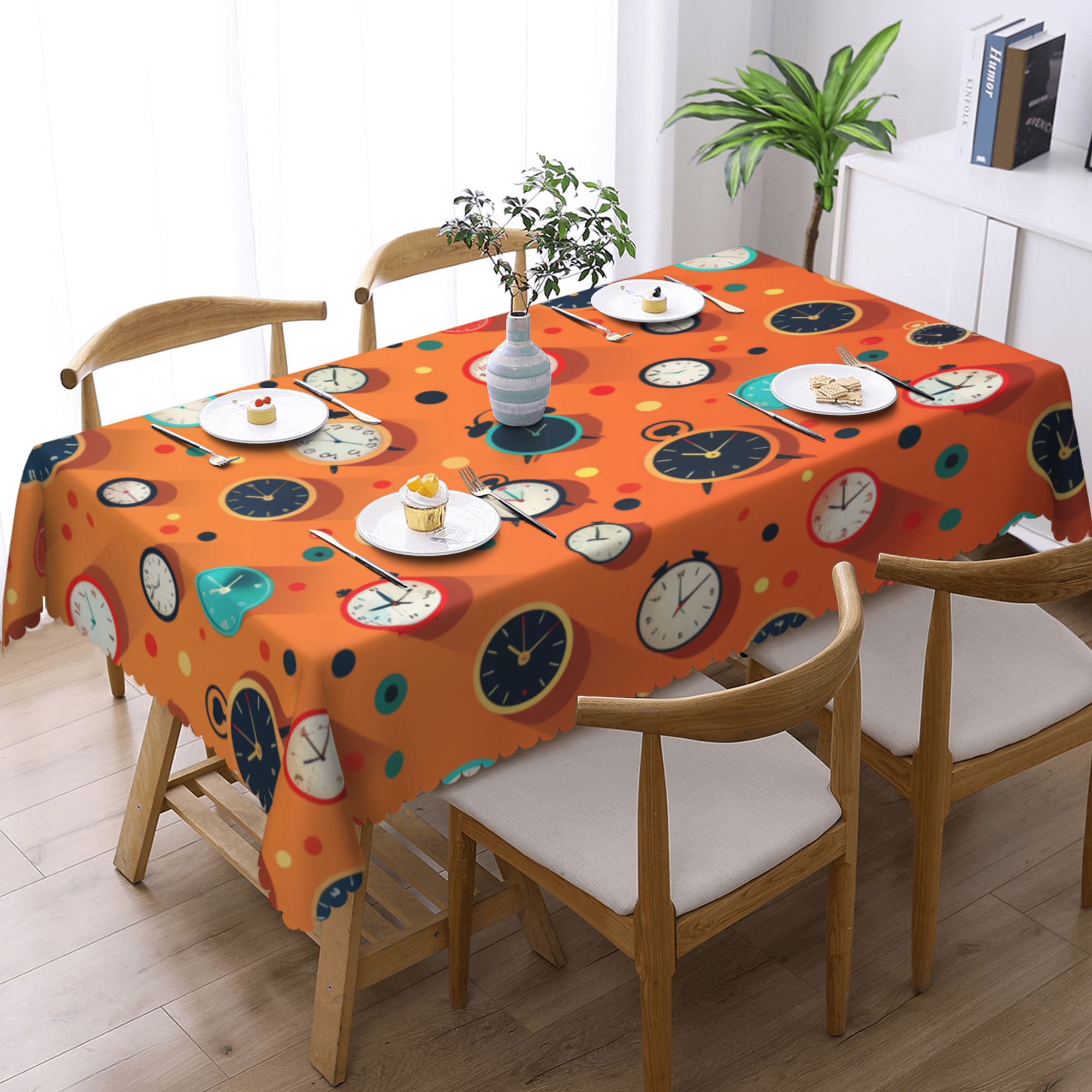 Vintage Clock Pattern Waterproof Tablecloth